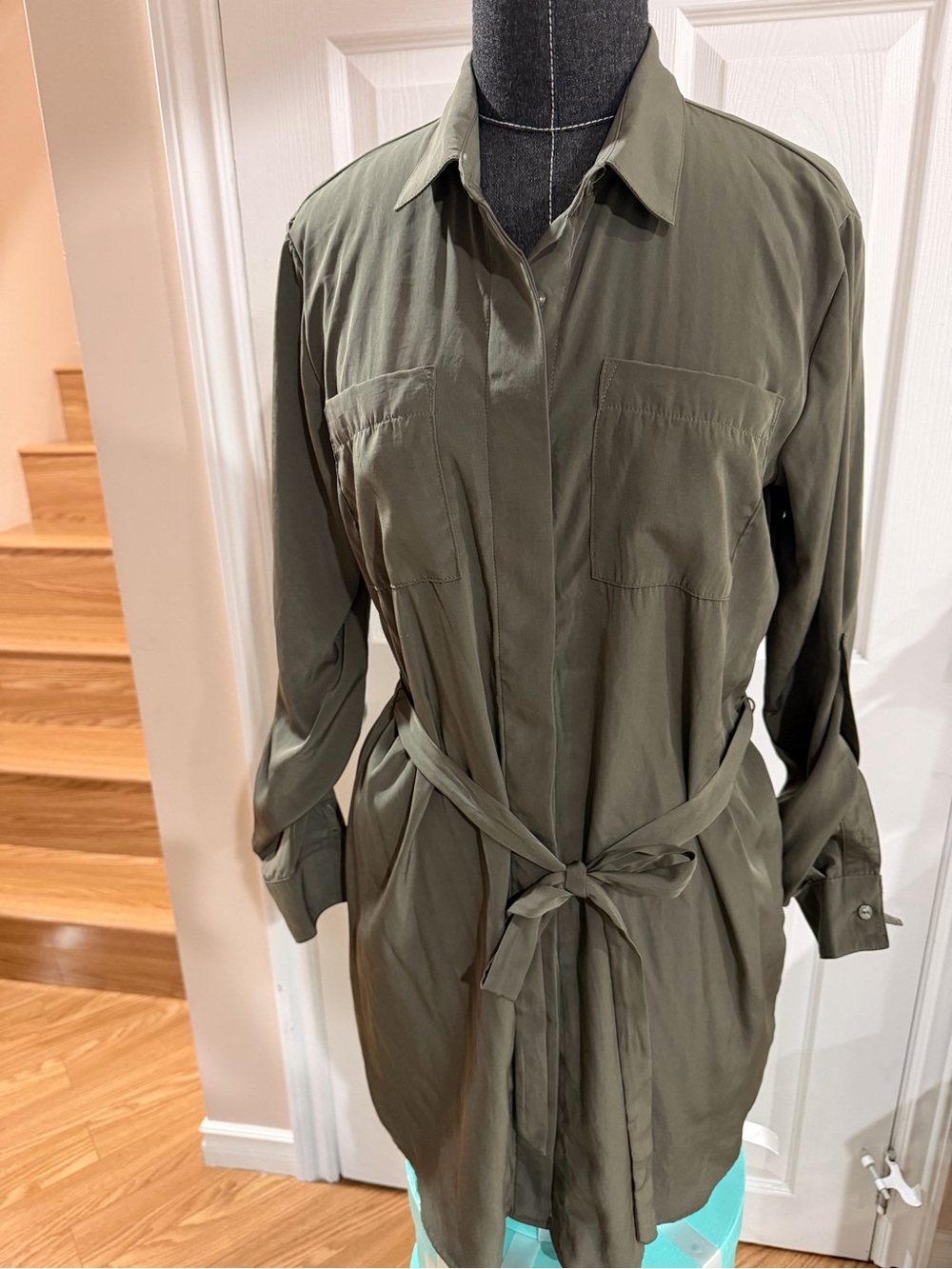 Jacob Olive Green Utility Shirt dress with Tie Waist